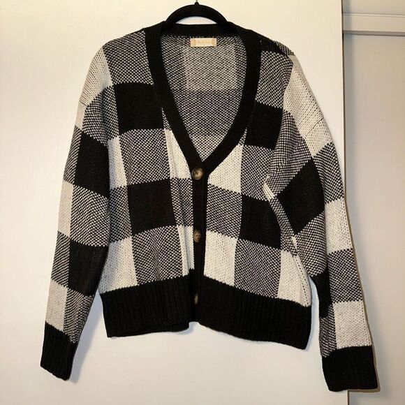 Altar’d State Women’s Black White Plaid Button Cardigan Size Medium - Picture 1 of 12